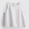 Cotton denim cropped ruffle tank top