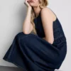 Cotton denim drop waist midi dress