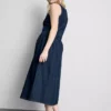 Cotton denim drop waist midi dress