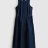 Cotton denim drop waist midi dress