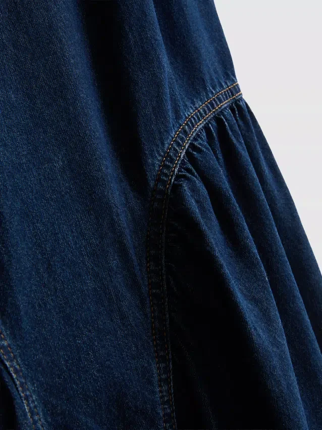 Cotton denim drop waist midi dress