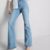 Cotton denim flared mid-rise jeans