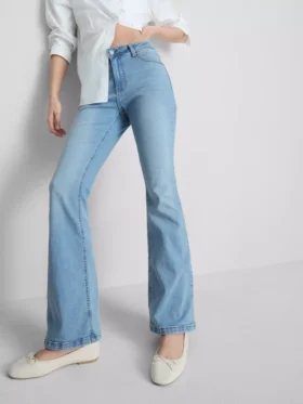 Cotton denim flared mid-rise jeans