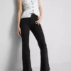 Cotton denim flared mid-rise jeans