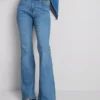 Cotton denim flared mid-rise jeans