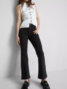 Cotton denim flared mid-rise jeans