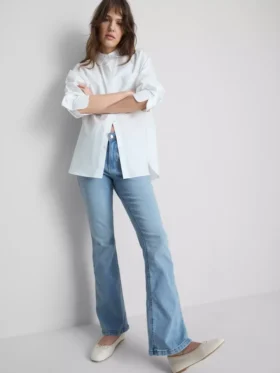 Cotton denim flared mid-rise jeans