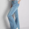 Cotton denim flared mid-rise jeans