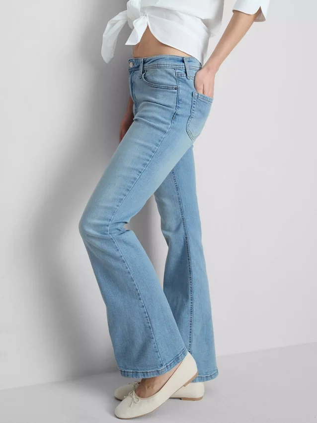 Cotton denim flared mid-rise jeans