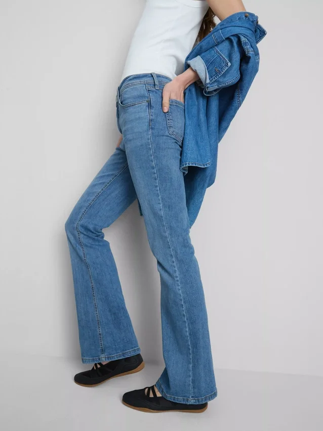 Cotton denim flared mid-rise jeans