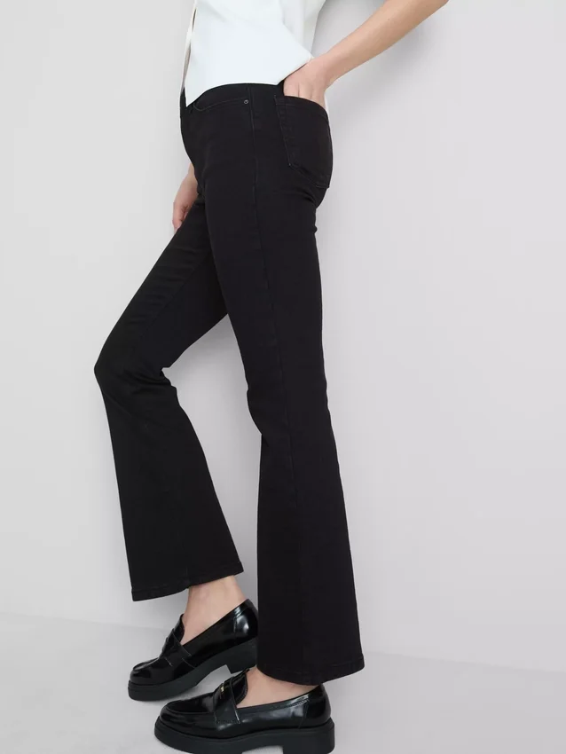 Cotton denim flared mid-rise jeans