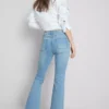 Cotton denim flared mid-rise jeans