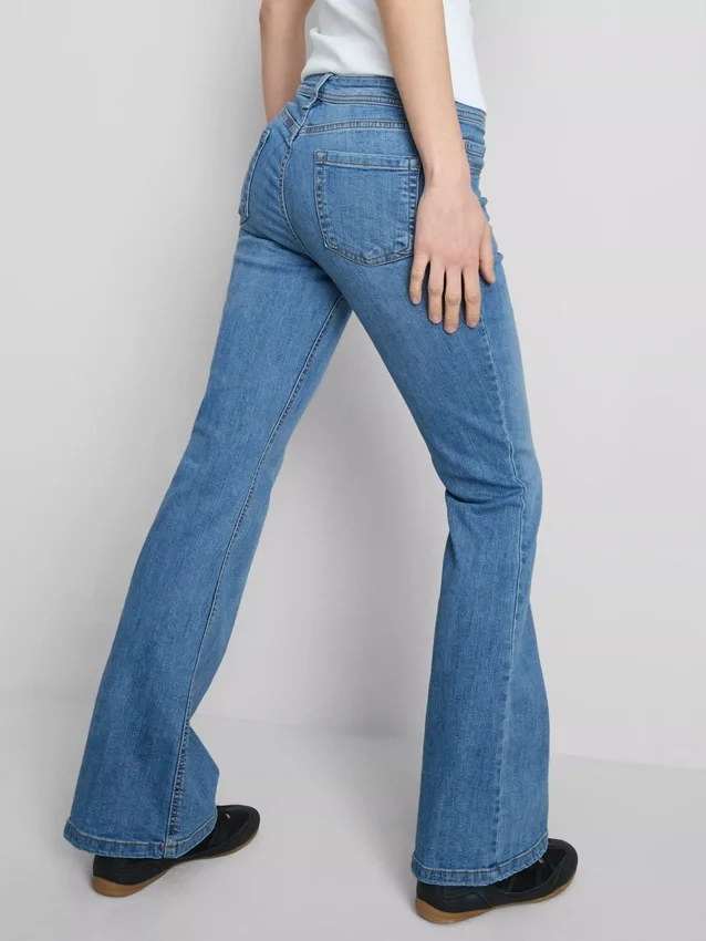 Cotton denim flared mid-rise jeans