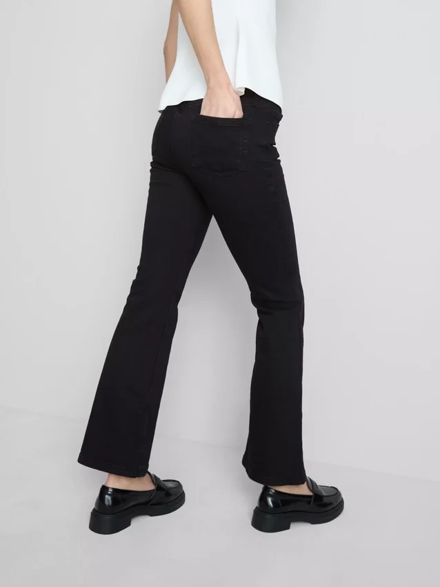 Cotton denim flared mid-rise jeans