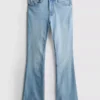 Cotton denim flared mid-rise jeans