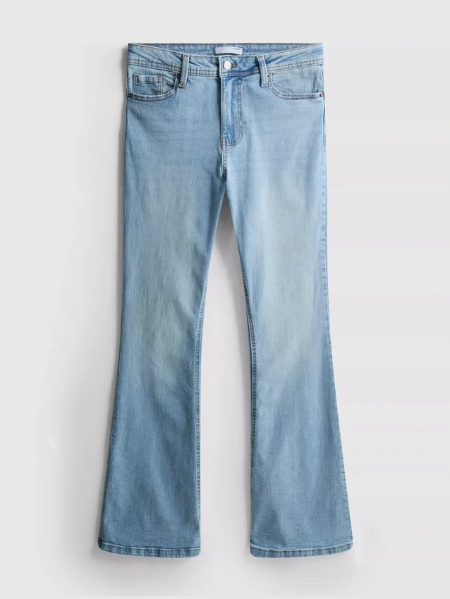 Cotton denim flared mid-rise jeans