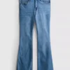 Cotton denim flared mid-rise jeans