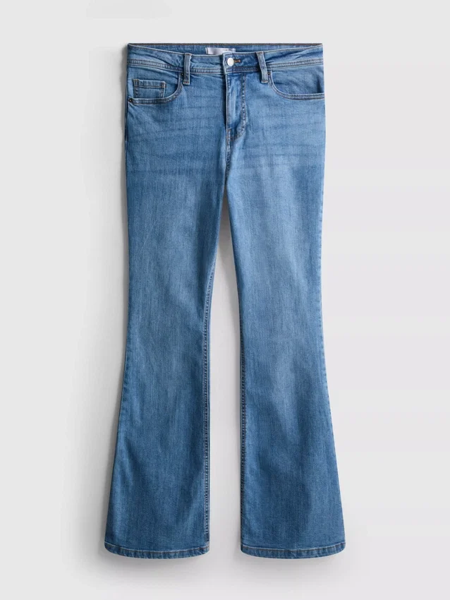 Cotton denim flared mid-rise jeans