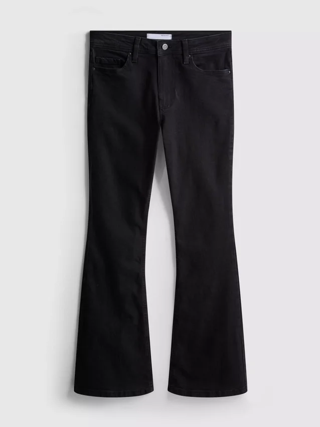 Cotton denim flared mid-rise jeans