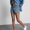 Cotton denim front-pocket shorts