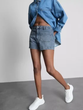 Cotton denim front-pocket shorts