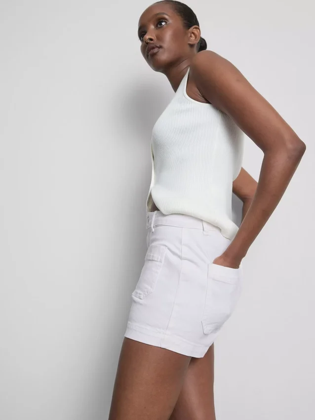 Cotton denim front-pocket shorts