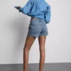 Cotton denim front-pocket shorts