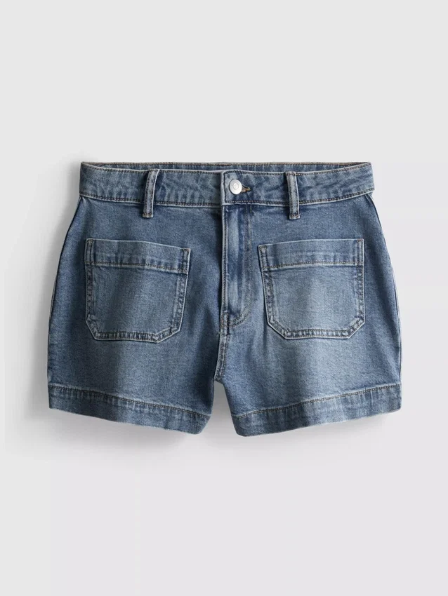 Cotton denim front-pocket shorts