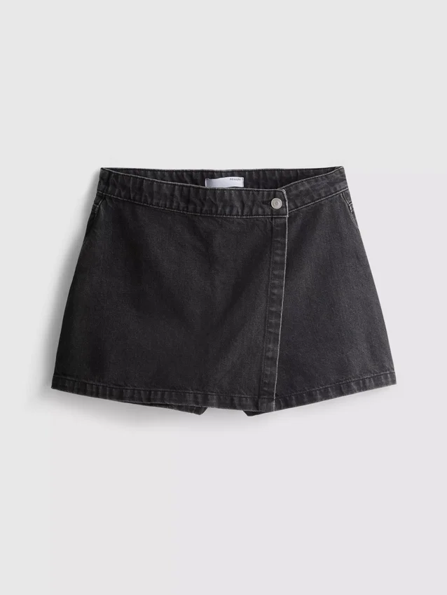 Cotton denim high waisted skort
