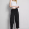 Cotton denim high waisted tapered jeans