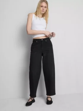 Cotton denim high waisted tapered jeans