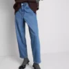 Cotton denim high waisted tapered jeans