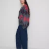 Cotton denim high waisted tapered jeans