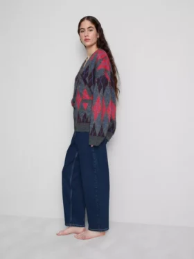 Cotton denim high waisted tapered jeans