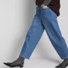 Cotton denim high waisted tapered jeans