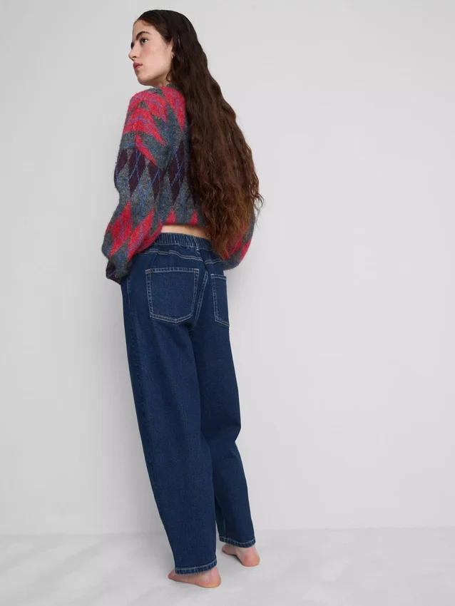 Cotton denim high waisted tapered jeans