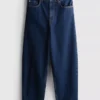 Cotton denim high waisted tapered jeans