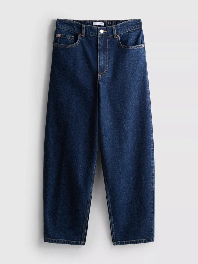 Cotton denim high waisted tapered jeans