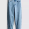 Cotton denim high waisted tapered jeans