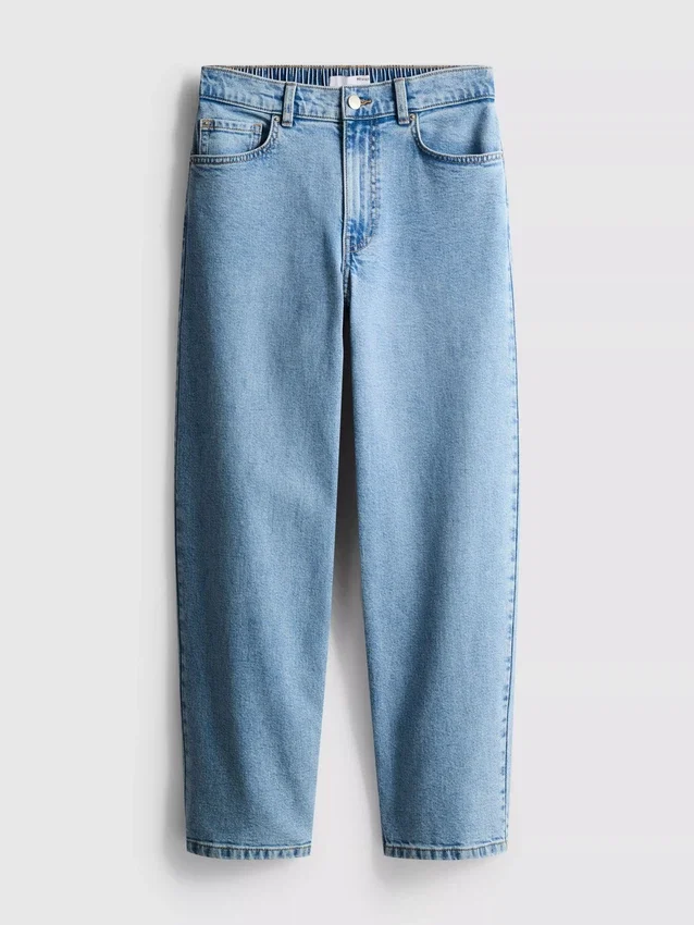 Cotton denim high waisted tapered jeans