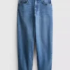 Cotton denim high waisted tapered jeans