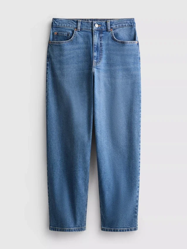 Cotton denim high waisted tapered jeans