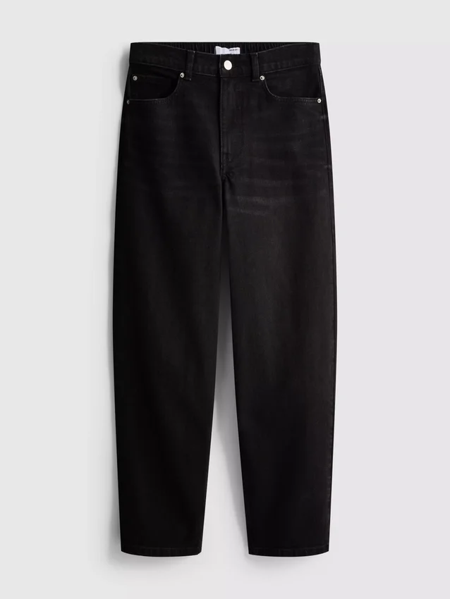 Cotton denim high waisted tapered jeans