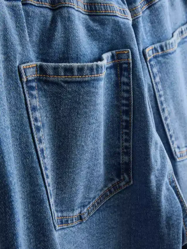 Cotton denim high waisted tapered jeans