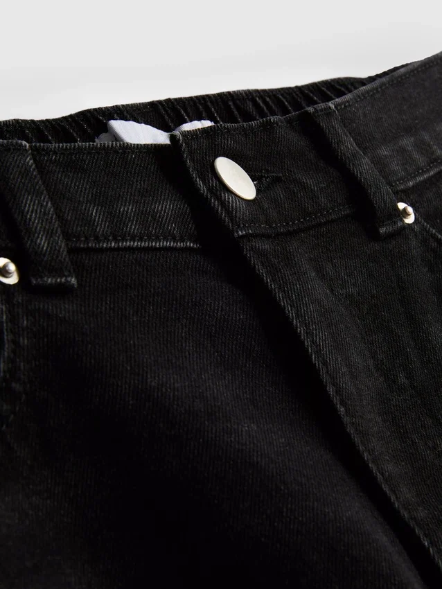 Cotton denim high waisted tapered jeans