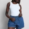 Cotton denim jogger shorts