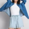 Cotton denim jogger shorts