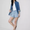 Cotton denim jogger shorts