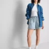 Cotton denim jogger shorts