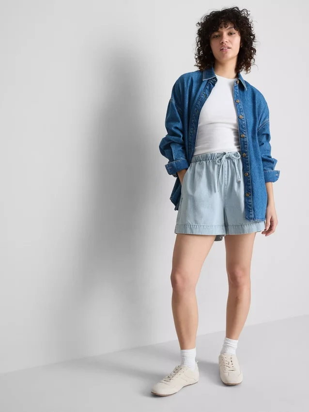Cotton denim jogger shorts